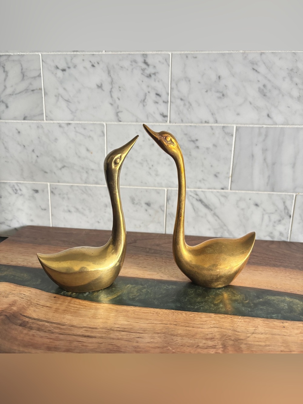 Vintage Pair of Mid Century 5.5” Brass Swans